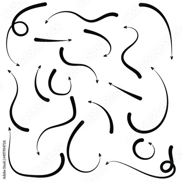 Fototapeta Set of hand drawn doodle style arrows. Vector illustration isolated on white background
