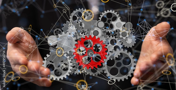 Fototapeta gear system data. Connecting lines and dots.Big data visualization