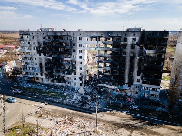 Obraz Zerstörte Wohnhäuser nach Bombardierung in der Ukraine