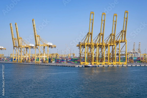 Obraz Cargo cranes in container terminal