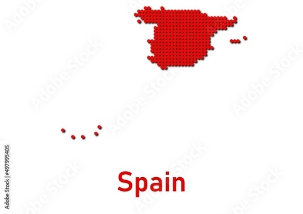 Fototapeta Spain map, map of Spain made of red dot pattern and name.