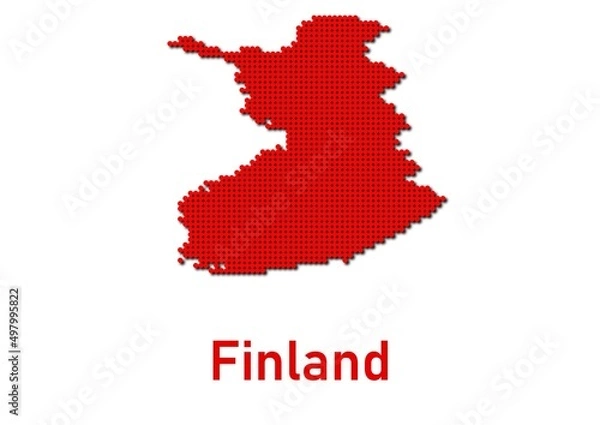 Fototapeta Finland map, map of Finland made of red dot pattern and name.