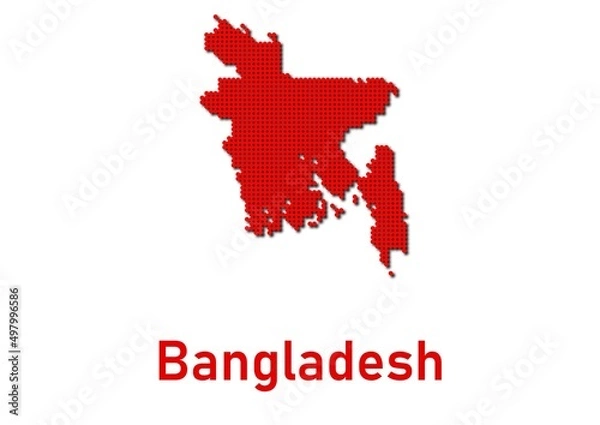 Obraz Bangladesh map, map of Bangladesh made of red dot pattern and name.