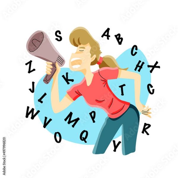 Obraz young woman promoting using megaphone