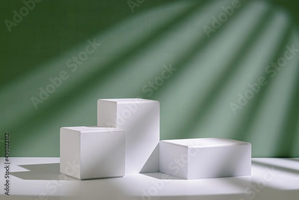 Obraz Modern geometric style of showcase for cosmetics product display with shadows and light.