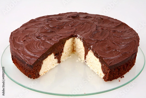 Fototapeta chocolate and coconut cake sliced