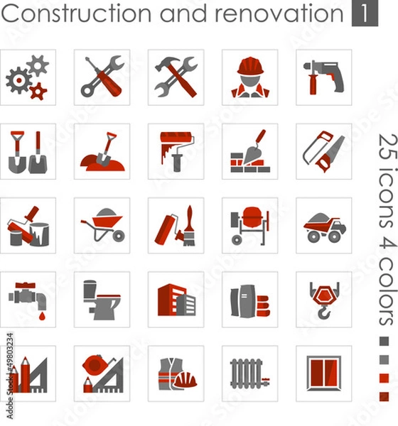 Fototapeta Constraction and renovation icons 1 (Red)