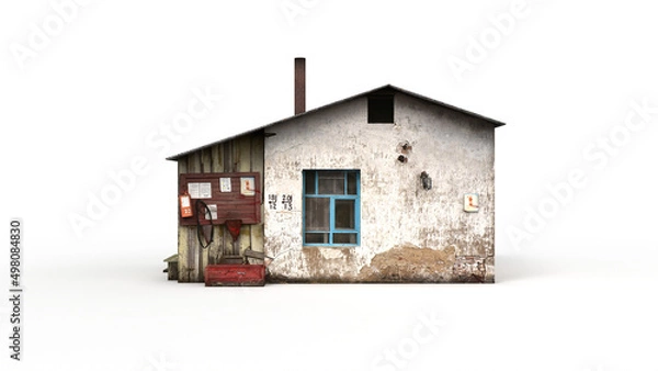 Fototapeta Old industrial building render on a white background. 3D rendering