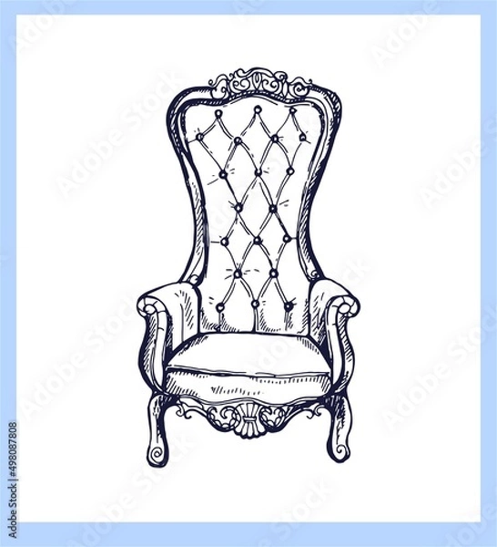 Fototapeta Hand drawn sketch style vintage armchair isolated on white background. Vector illustration.