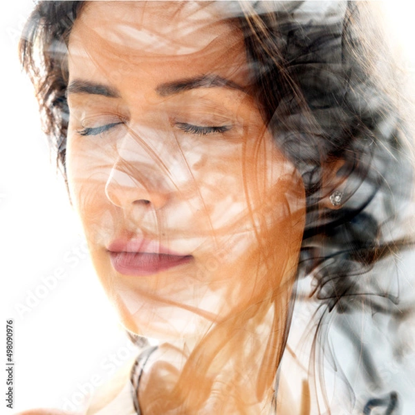 Fototapeta In the flow. Creative double exposure portrait