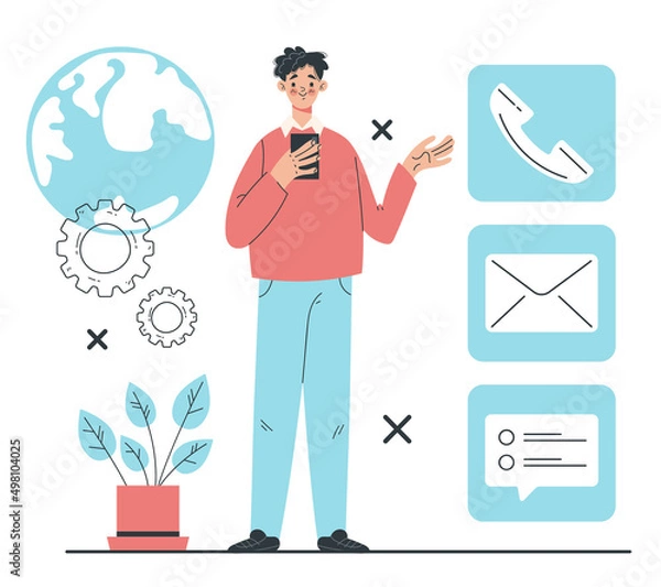 Fototapeta Client support concept. Vector flat graphic design cartoon illustration