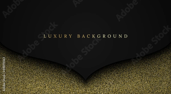 Fototapeta Luxury abstract shape premium black background with golden glitter sparkle