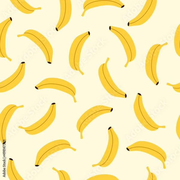Fototapeta Exotic seamless pattern with yellow bananas on white background 