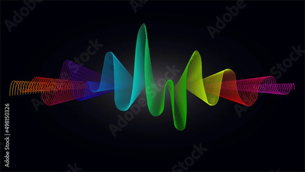 Obraz Abstract wave lines dynamic colorful light flowing isolated on black background.