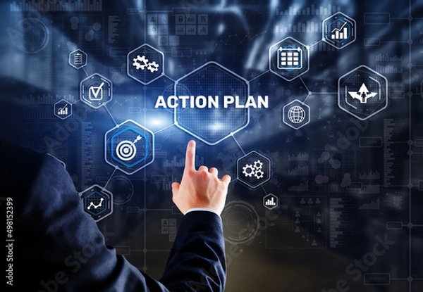 Obraz Business Action Plan strategy concept on virtual screen. Time management