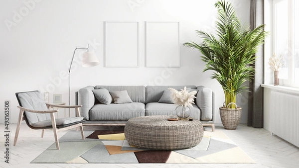 Fototapeta Mock-up frame in home interior background, 3d render