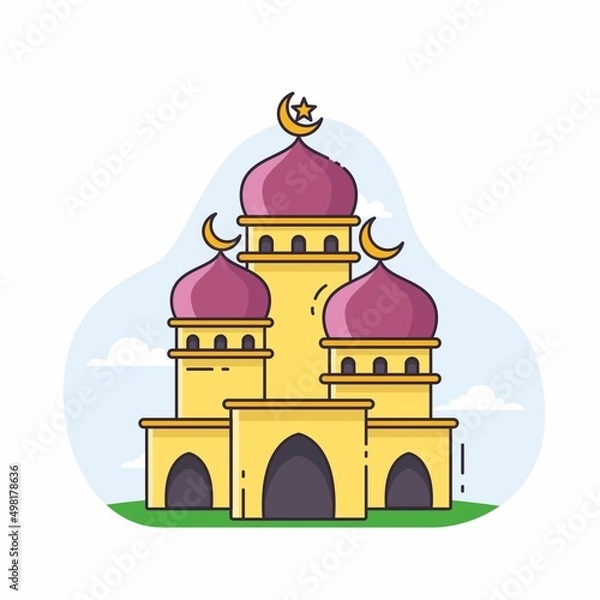 Fototapeta Illustration vector graphic of the mosque. Mosque minimalist style isolated on a white background. The illustration is suitable for web landing page banners, flyers, stickers, cards, etc.