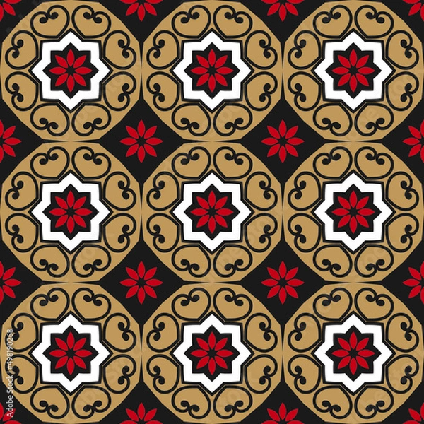Fototapeta Realistic ceramic tiles vintage vector pattern