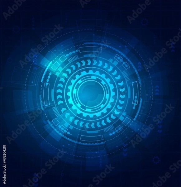 Fototapeta The circle high technology with circuit line blue background, illustrator digital abstract.