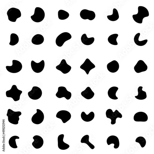 Fototapeta Random shapes.organic black blobs of irregular shape.absract blotch.simple liquid.vector set