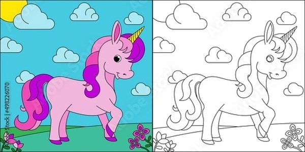Fototapeta Beautiful unicorn suitable for children's coloring page vector illustration