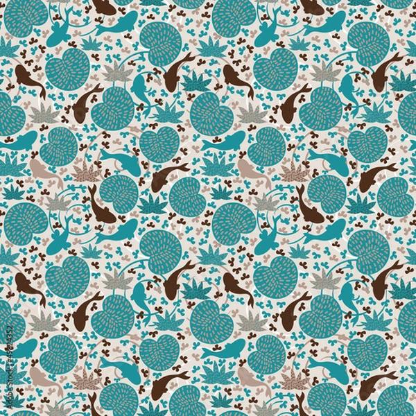 Fototapeta Pond with fishes. Seamless pattern