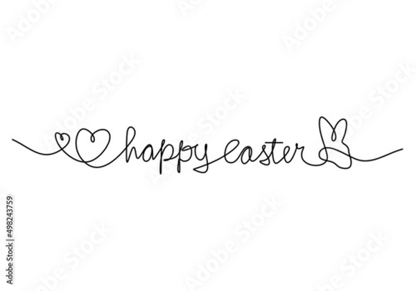 Fototapeta One continuous single line of love egg for easter day isolated on white background.