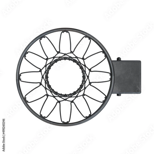 Fototapeta Black basketball rim top view on a white background, 3d render