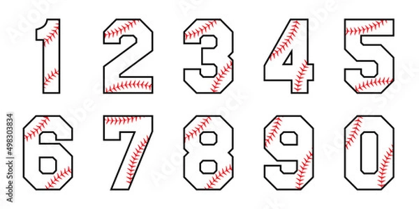 Fototapeta Baseball uniform number 1-9 icon set. Clipart image isolated on white background