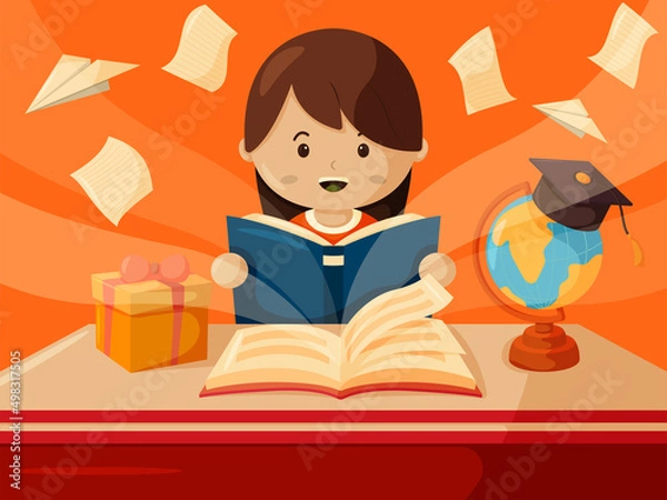 Fototapeta Happy Woman Reading Book In World Book Day