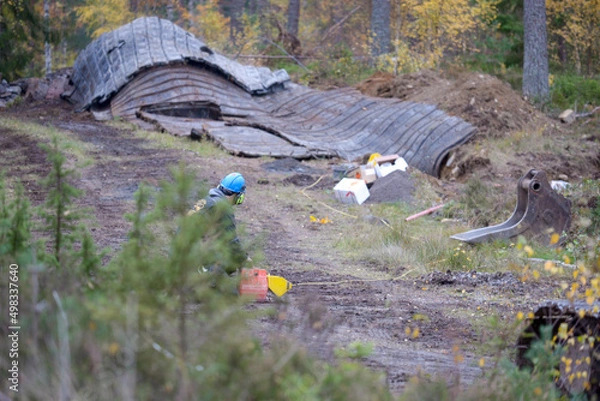 Fototapeta blasting rock with dynamite