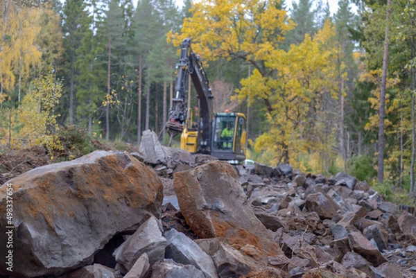 Fototapeta excavator at work in the forest