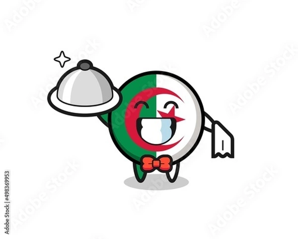 Fototapeta Character mascot of algeria flag as a waiters