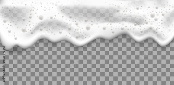 Obraz Bath foam or beer foam with bubblies isolated on transparent background. White soap froth texture with bubbles. Vector