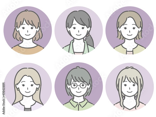 Fototapeta 若い女性の丸アイコンセット（私服）