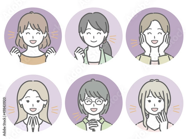 Fototapeta 喜ぶ若い女性の丸アイコンセット（私服）