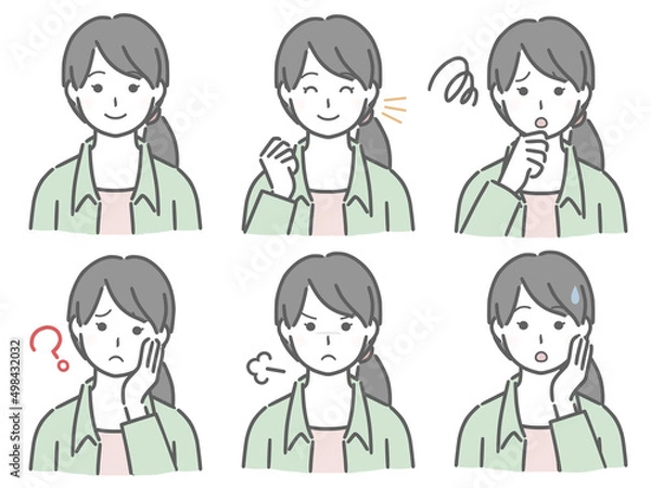 Fototapeta 私服の若い女性の表情セット