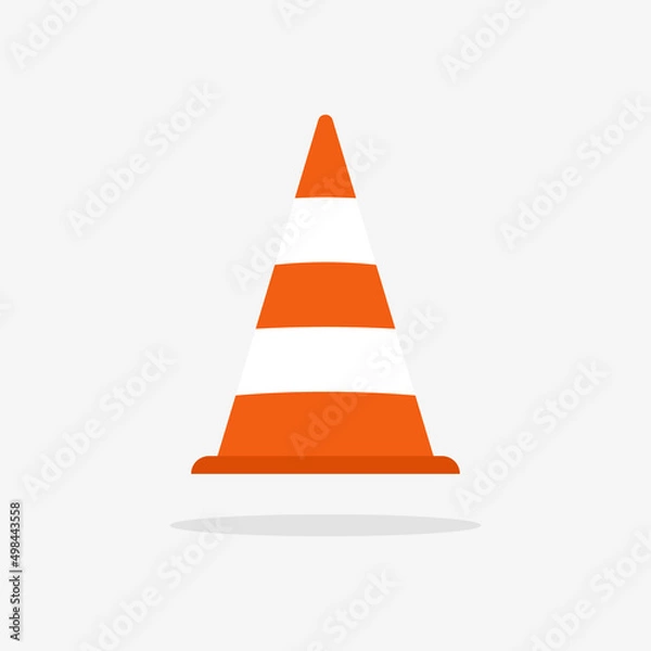 Fototapeta Traffic cone. Construction cone. Icon for traffic onroad, street and construction. Orange caution bollard. Safety and security sign. Flat icon isolated on white background. Vector