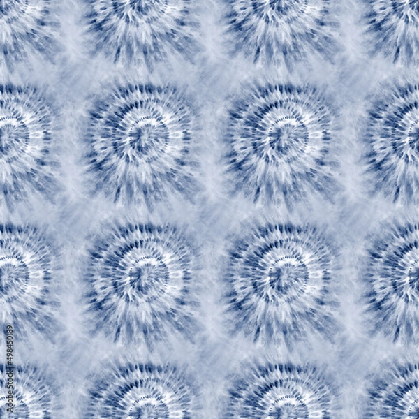 Obraz Seamless Shibori indigo tie-dye pattern in repeat for bikinis, silk garments, scarfs and shawls. Ideal for swimwear in the summer.