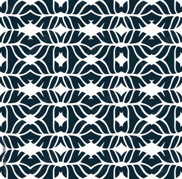 Fototapeta Black seamless pattern with white ornament. Arabic background. Elegant style fabric ornament.