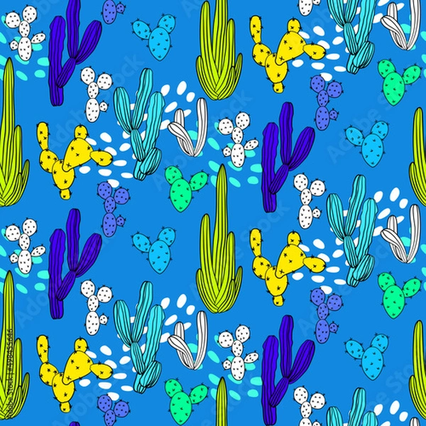 Fototapeta Vector seamless half-drop pattern, with cactus