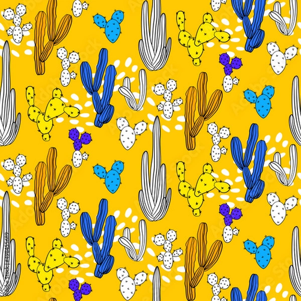 Fototapeta Vector seamless half-drop pattern, with cactus