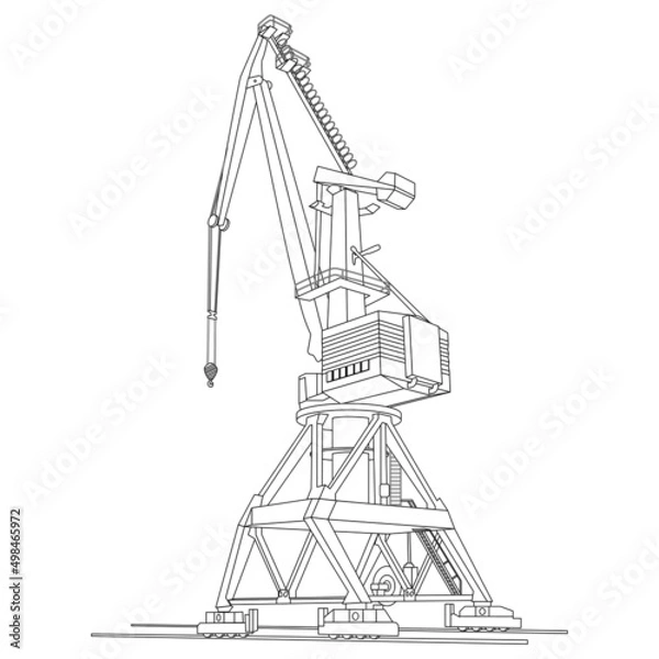 Fototapeta Port crane outline for loading and unloading cargo ships isolated.