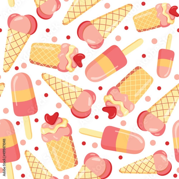 Fototapeta Ice cream seamless pattern. Summer. Food. Vector illustration