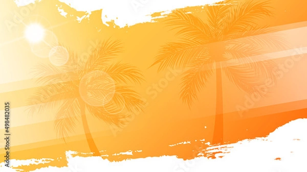 Fototapeta Summertime background with palm trees, summer sun and white brush strokes for your season graphic design. Hot Sunny Days. Vector illustration.	