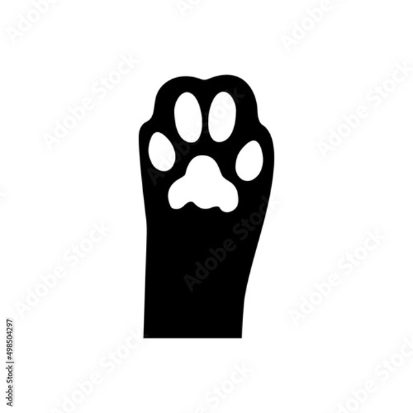 Fototapeta Cat paw. Home pet. Black silhouette of soft cat paw isolated on white background. Design element for logo. Vector