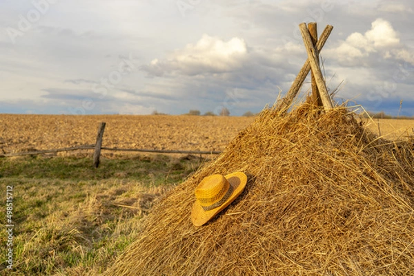 Obraz straw hat in countryside with selective focus