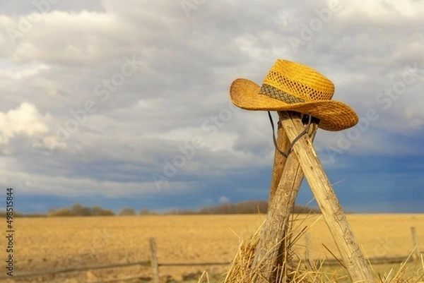 Obraz straw hat in countryside with selective focus