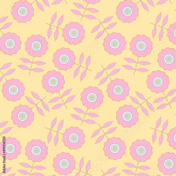 Obraz pattern with geometric flowers on a yellow background	