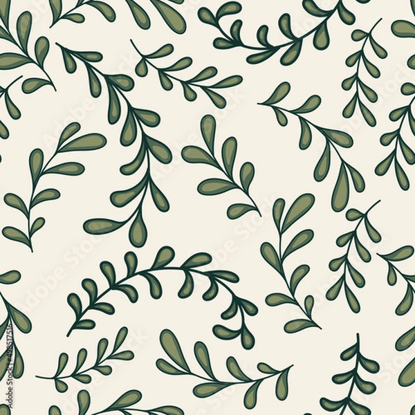 Fototapeta Summer vector seamless pattern. Green leaves on wallpaper. Decorative ornament for fabric or print. 